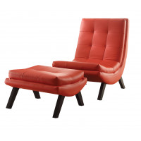 OSP Home Furnishings TSN51-U9 Tustin Lounge Chair and Ottoman Set With Red Faux Leather Fabric and Black Legs